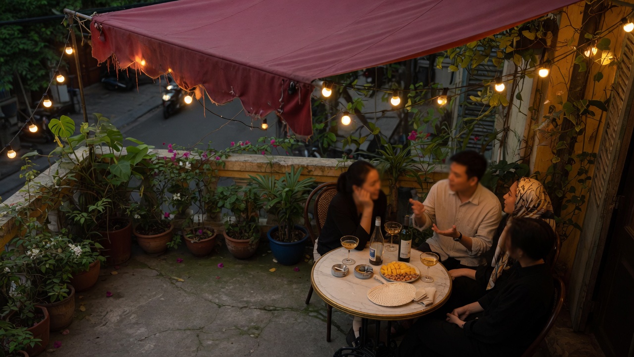 Guests sitting together around a table at an Oh la la! talks evening